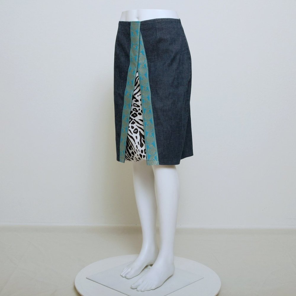 Arden B. Boho Embroidered Leaf‎ Leopard Dual Layer Denim Skirt
